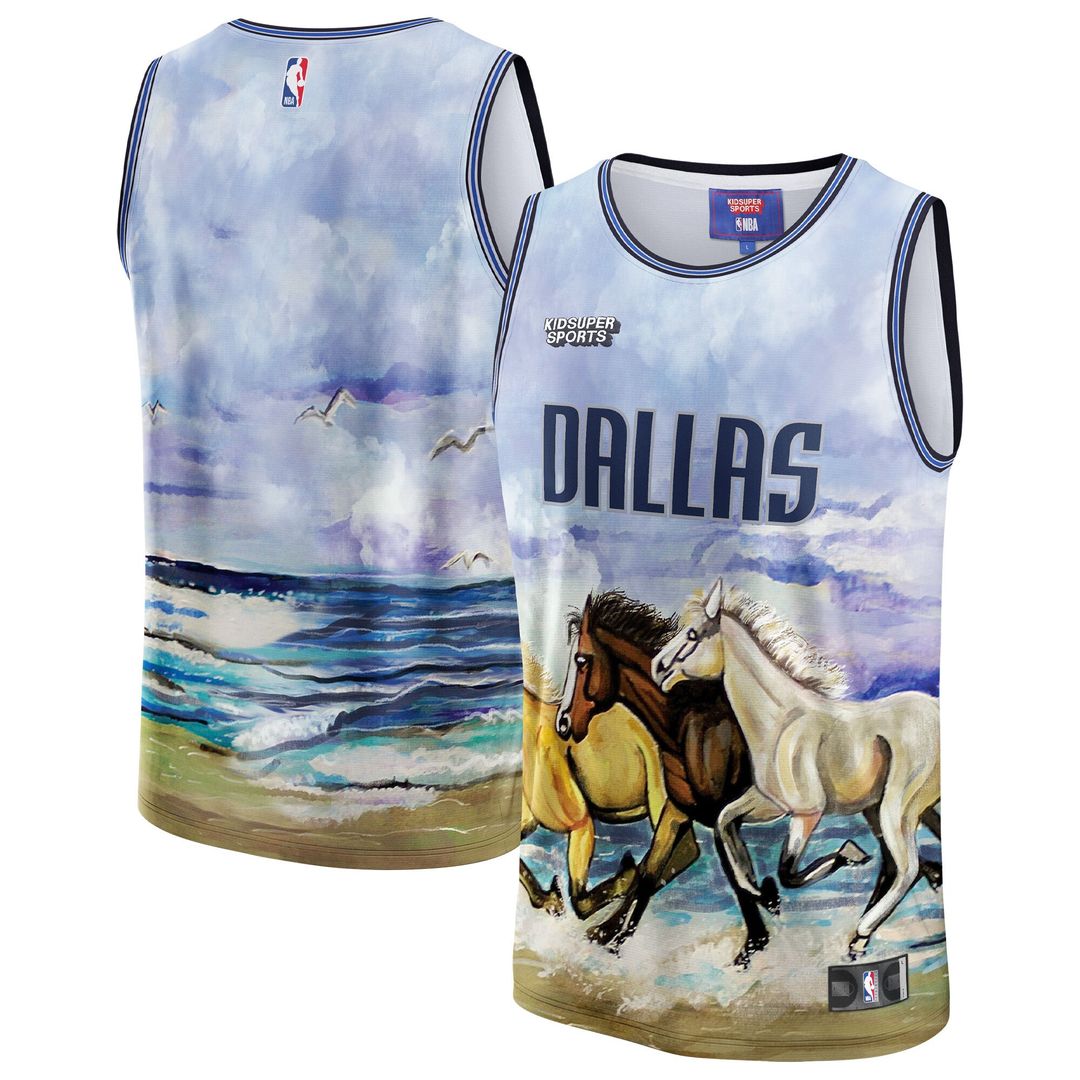 Dallas Mavericks NBA & KidSuper Studios by Fanatics Unisex Hometown Jersey - Blue Official NBA Team Apparel Basketball Fan Gear