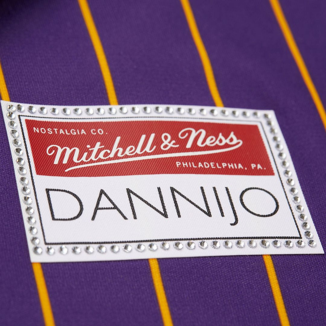 Magic Johnson Los Angeles Lakers Mitchell & Ness x DANNIJO Women's Cropped Football Fashion Jersey - Purple Official NBA Team Apparel Basketball Fan G