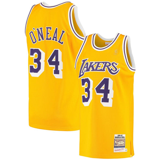 Shaquille O'Neal Los Angeles Lakers Mitchell & Ness 1996/97 Hardwood Classics Authentic Jersey - Gold Official NBA Team Apparel Basketball Fan Gear
