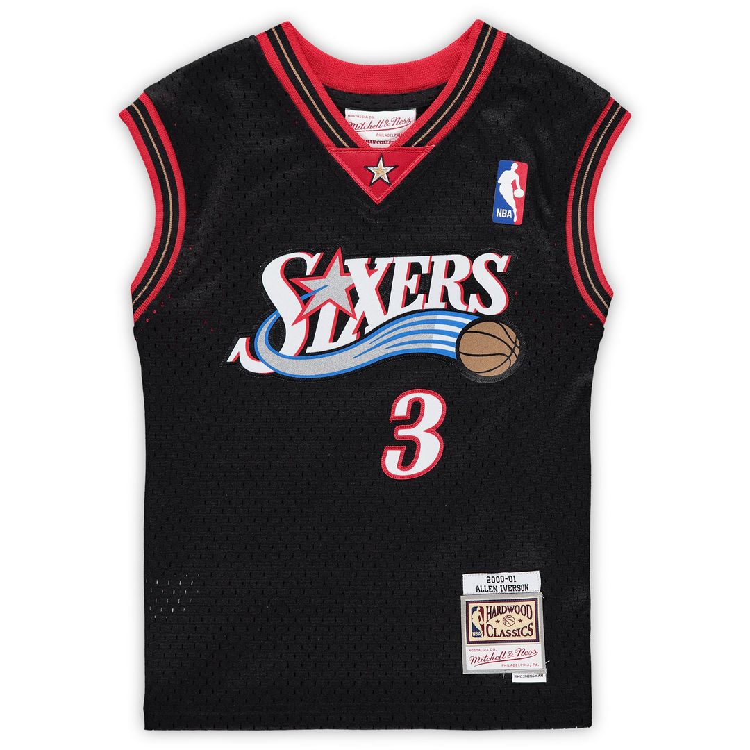 Allen Iverson Philadelphia 76ers Mitchell & Ness Preschool 2000-2001 Hardwood Classics Throwback Team Jersey - Black Official NBA Team Apparel Basketb