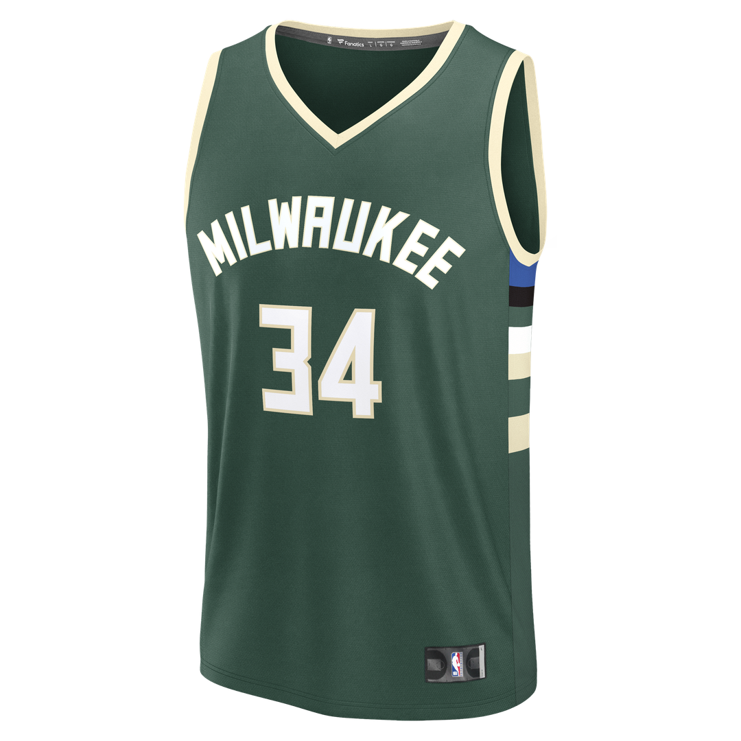Giannis Antetokounmpo Milwaukee Bucks Fanatics Fast Break Replica Player Jersey - Icon Edition - Hunter Green Official NBA Team Apparel Basketball Fan