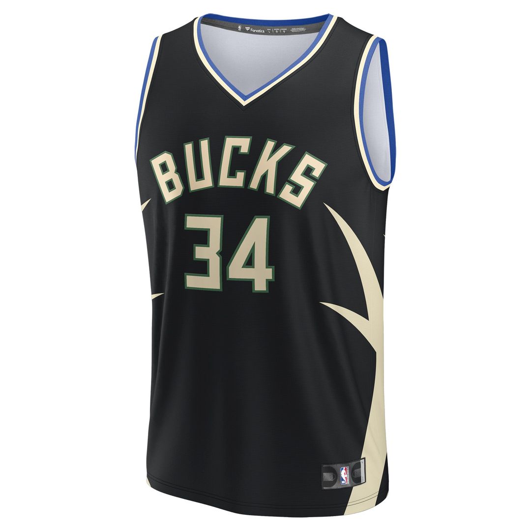 Giannis Antetokounmpo Milwaukee Bucks Fanatics Fast Break Replica Player Jersey - Statement Edition - Black Official NBA Team Apparel Basketball Fan G