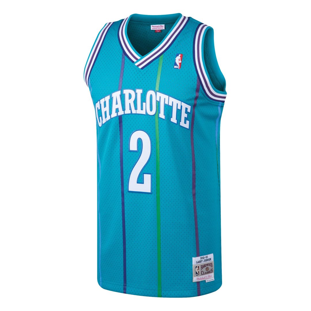 Larry Johnson Charlotte Hornets Mitchell & Ness 1992/93 Hardwood Classics Swingman Jersey - Teal Official NBA Team Apparel Basketball Fan Gear