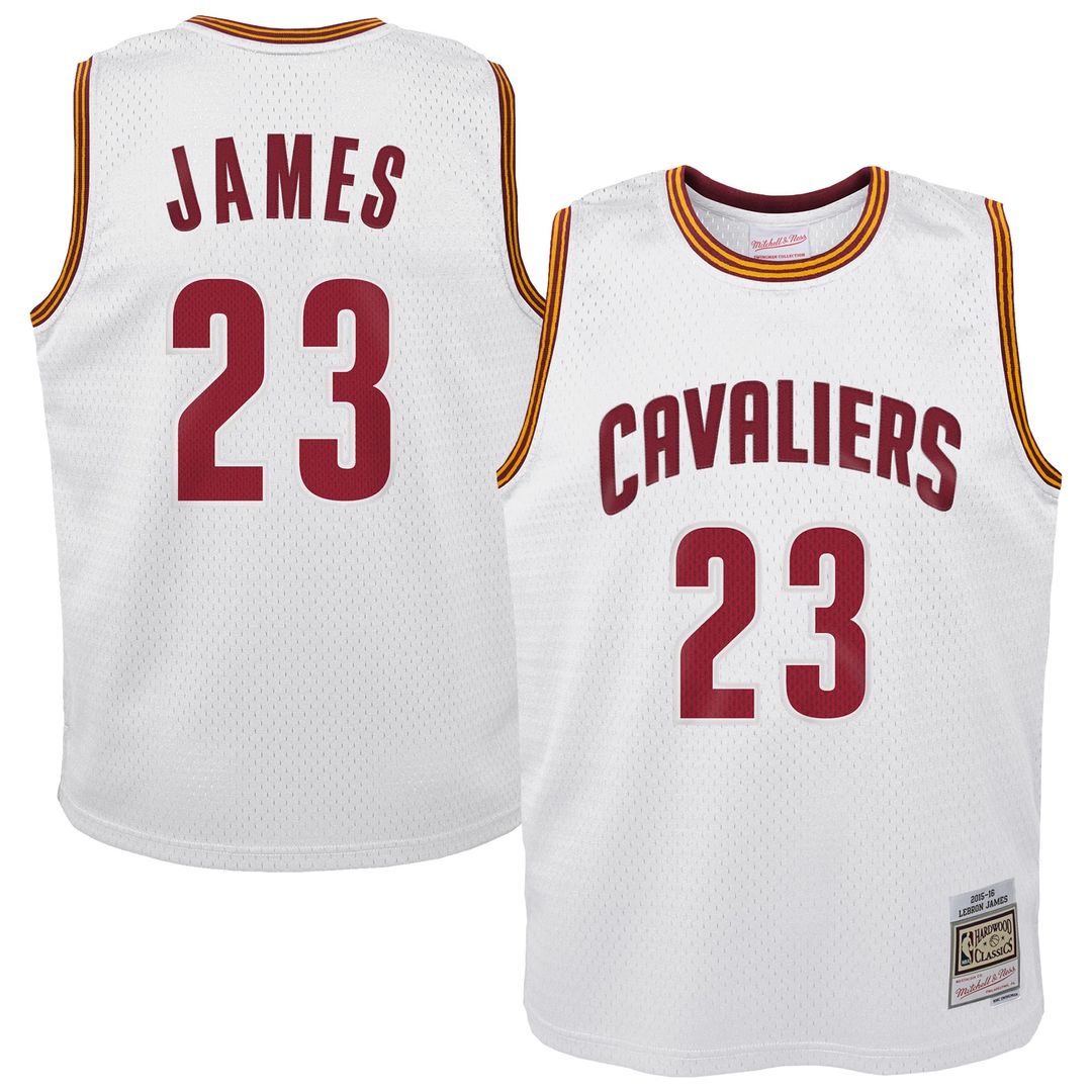 LeBron James Cleveland Cavaliers Mitchell & Ness Youth 2015-16 Hardwood Classics Swingman Throwback Home Jersey - White Official NBA Team Apparel Bask