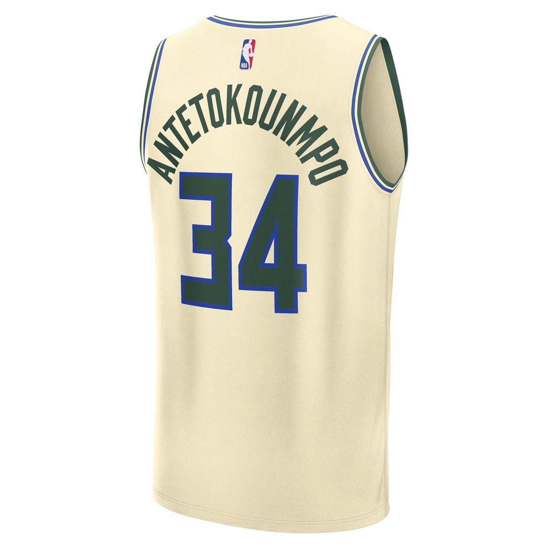 Giannis Antetokounmpo Milwaukee Bucks Fanatics Youth 2025/26 City Edition Fast Break Jersey - Cream Official NBA Team Apparel Basketball Fan Gear