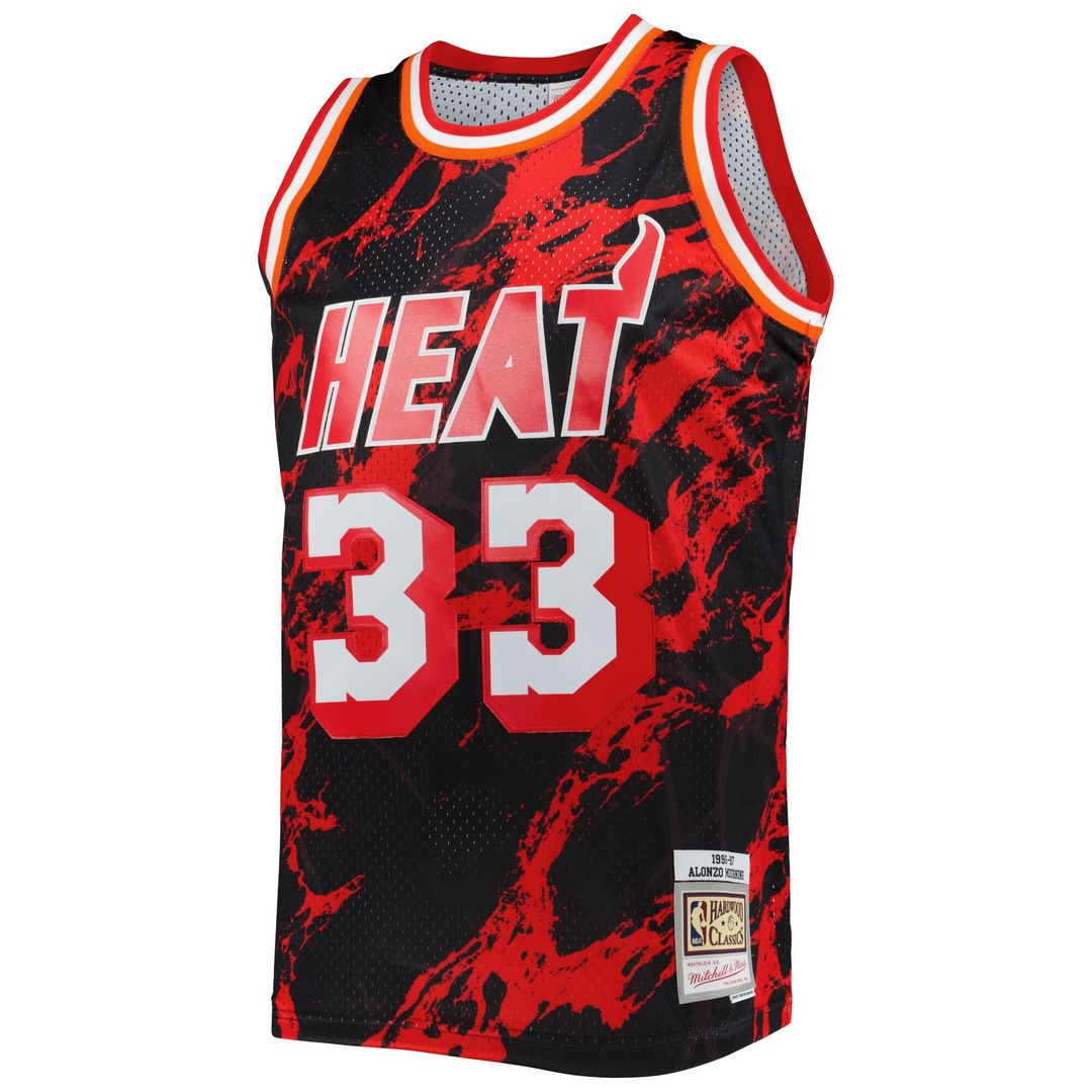 Alonzo Mourning Miami Heat Mitchell & Ness 1996/97 Hardwood Classics Marble Swingman Jersey - Black Official NBA Team Apparel Basketball Fan Gear