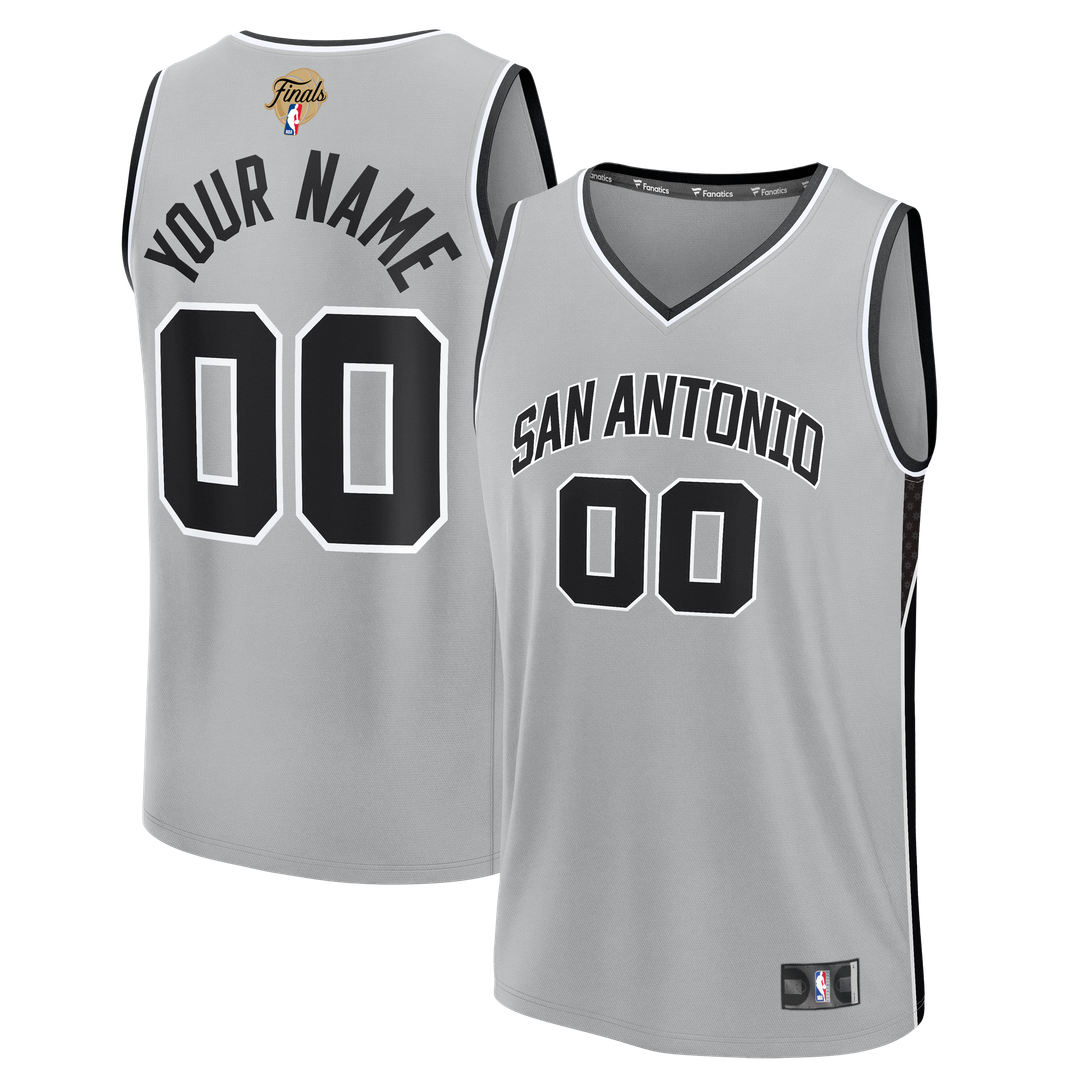 San Antonio Spurs Fanatics Youth 2026 NBA Finals Fast Break Custom Jersey - Statement Edition - Silver Official NBA Team Apparel Basketball Fan Gear