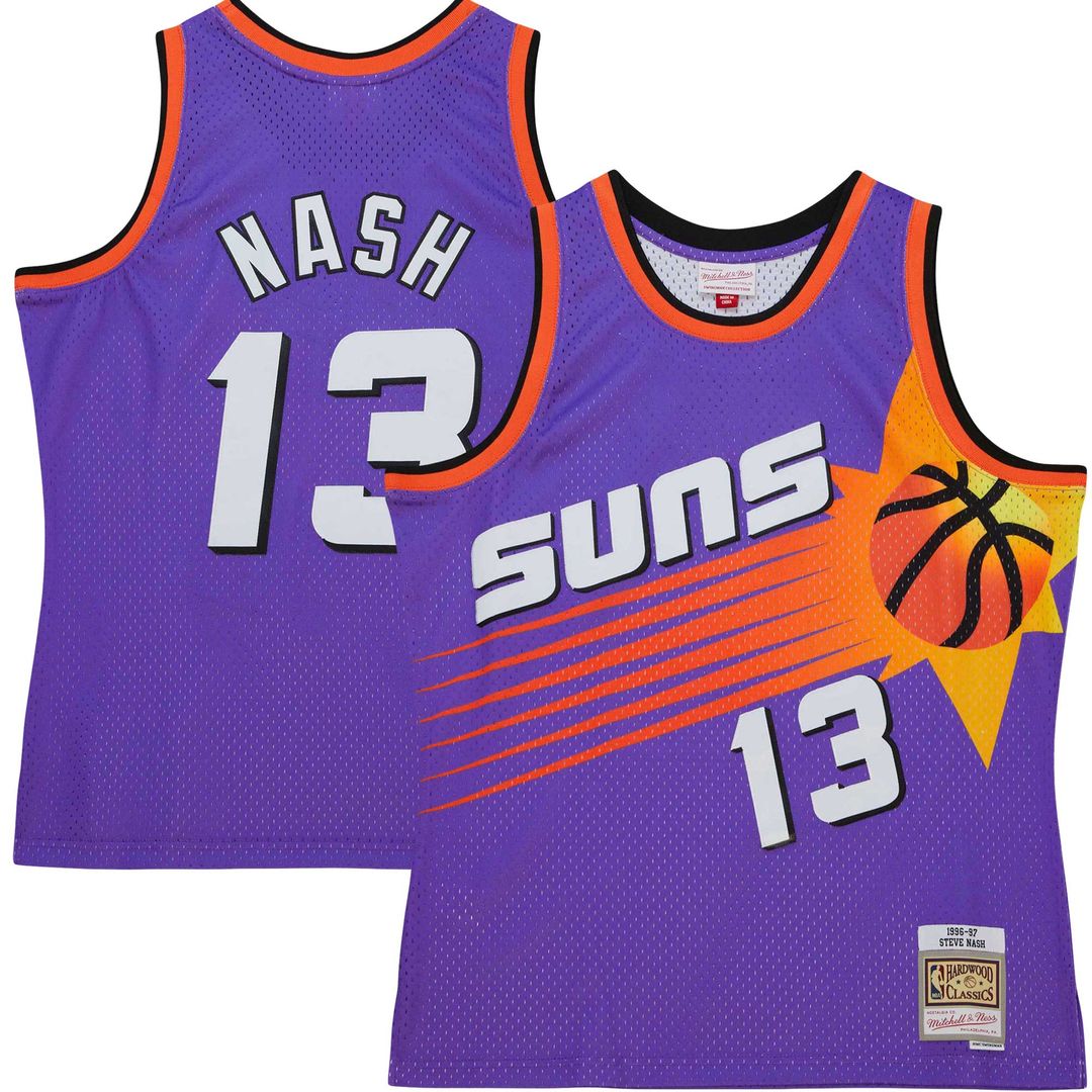 Steve Nash Phoenix Suns Mitchell & Ness Hardwood Classics 1996/97 Tropical Swingman Jersey - Purple Official NBA Team Apparel Basketball Fan Gear
