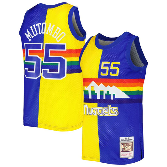 Dikembe Mutombo Denver Nuggets Mitchell & Ness Hardwood Classics 1991/92 Split Swingman Jersey - Royal/Gold Official NBA Team Apparel Basketball Fan G