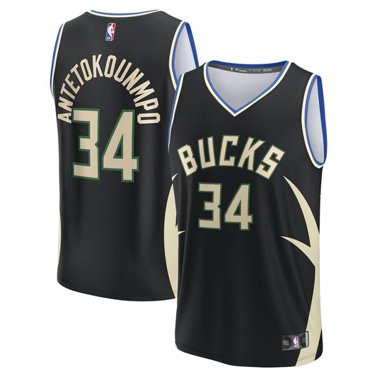 Giannis Antetokounmpo Milwaukee Bucks Fanatics Youth Fast Break Replica Player Jersey - Statement Edition - Black Official NBA Team Apparel Basketball