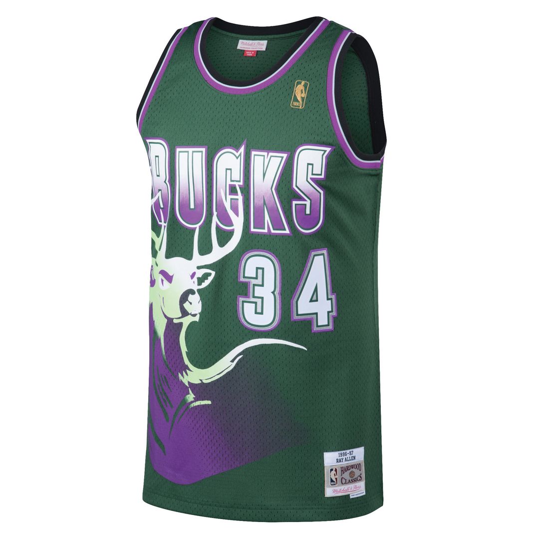 Ray Allen Milwaukee Bucks Mitchell & Ness 1996/97 Hardwood Classics Swingman Jersey - Kelly Green Official NBA Team Apparel Basketball Fan Gear