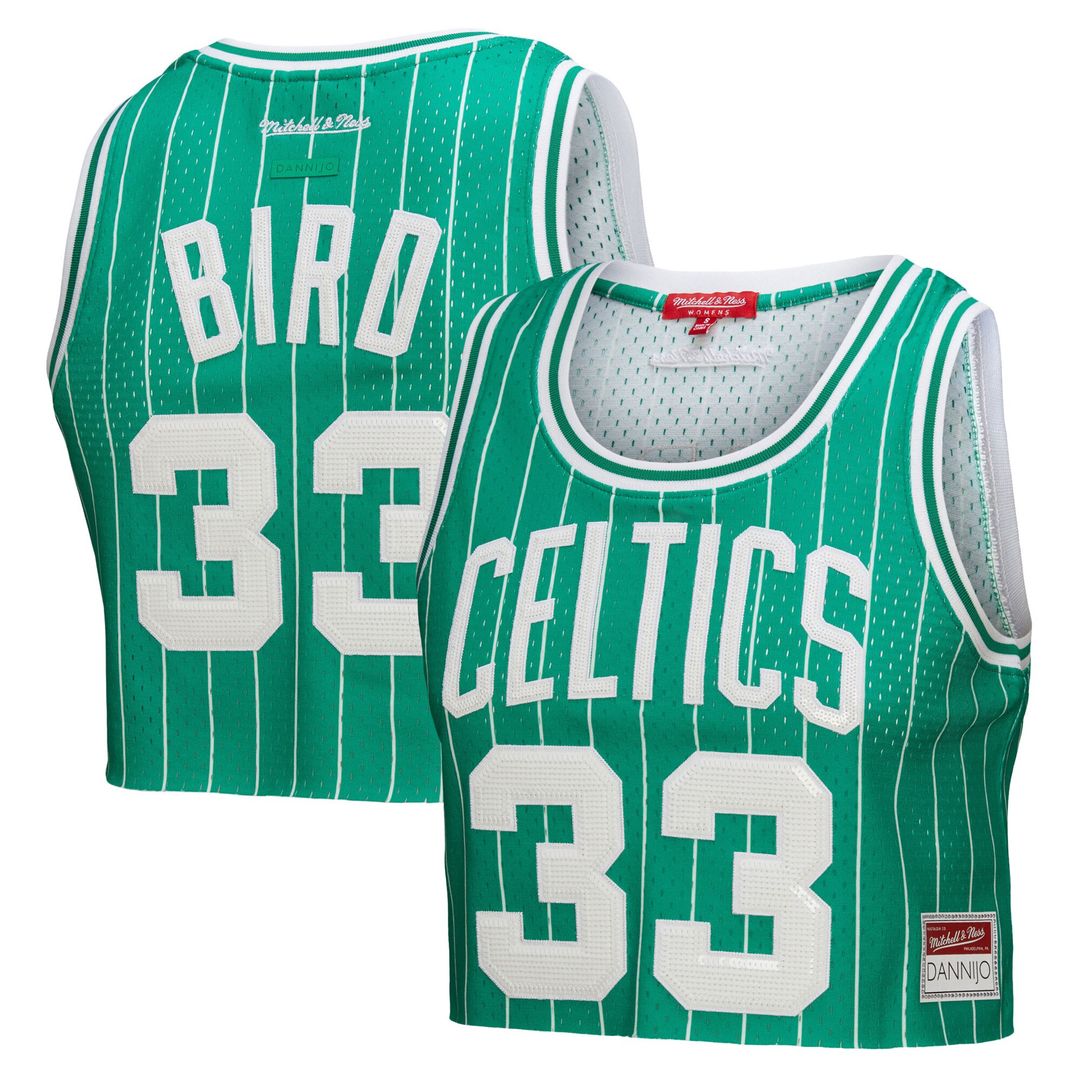 Larry Bird Boston Celtics Mitchell & Ness x DANNIJO Women's Fashion Cropped Basketball Jersey - Kelly Green Official NBA Team Apparel Basketball Fan G