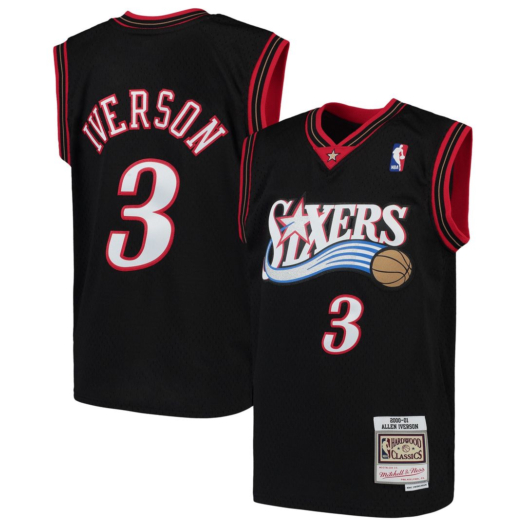 Allen Iverson Philadelphia 76ers Mitchell & Ness Youth Hardwood Classics Swingman Throwback Jersey - Black Official NBA Team Apparel Basketball Fan Ge