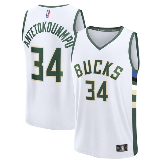Giannis Antetokounmpo Milwaukee Bucks Fanatics Fast Break Replica Player Jersey - Association Edition - White Official NBA Team Apparel Basketball Fan