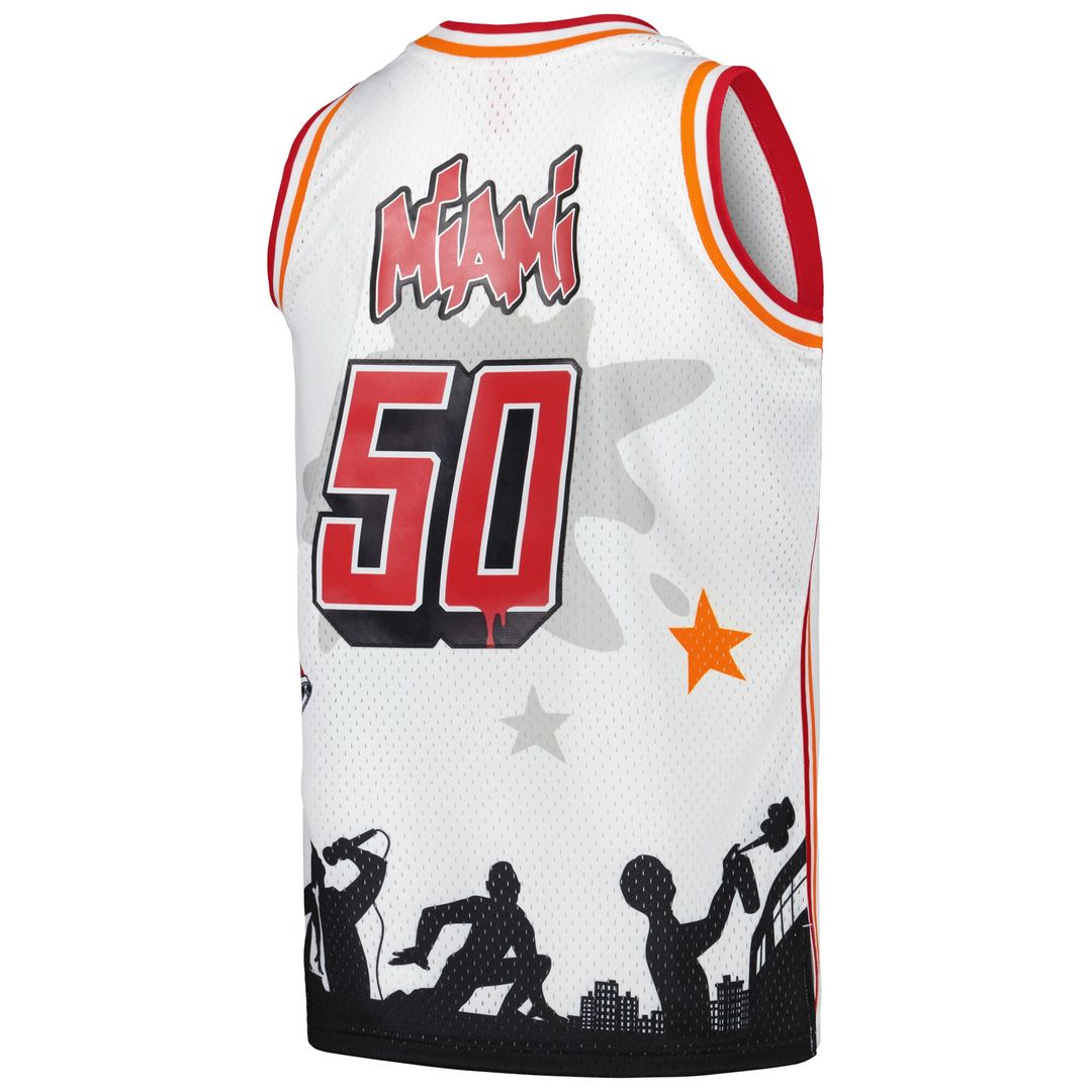 Miami Heat Mitchell & Ness x Tats Cru Hardwood Classics Fashion Jersey - White Official NBA Team Apparel Basketball Fan Gear