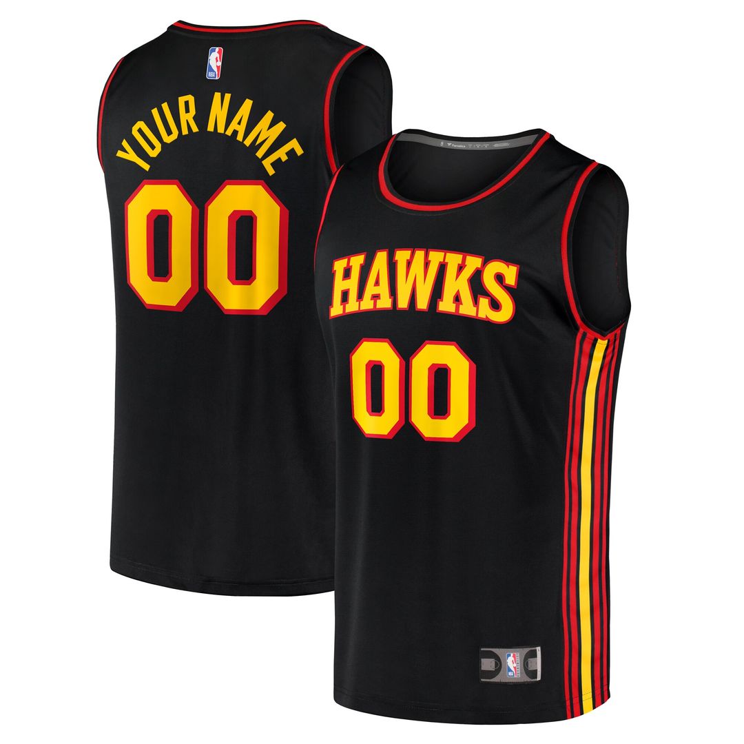 Atlanta Hawks Fanatics Youth Fast Break Replica Custom Jersey - Statement Edition - Black Official NBA Team Apparel Basketball Fan Gear